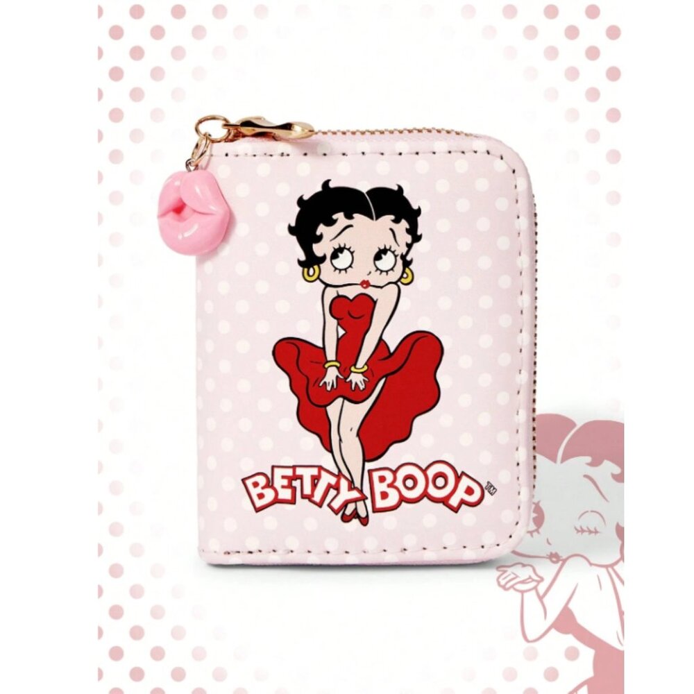 Betty Boop Polka Dot Zip Coin Wallet Lip Charm Cute Retro Cartoon Change Purse